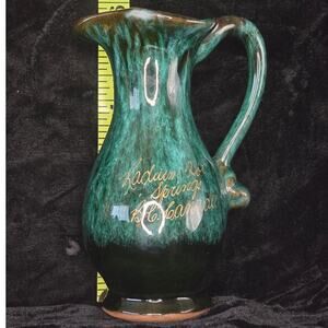 Vintage Canuck LaBella Pottery souvenir pitcher blue drip glaze